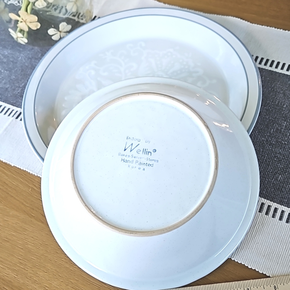 Korean Embossed 2p Stoneware Serving Bowl & Platter Set - Wellin Brocade Pattern - Picture 9 of 12